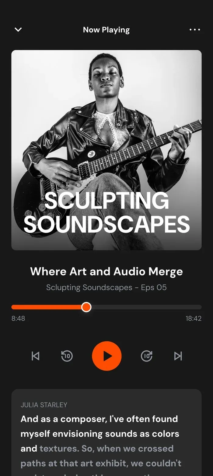 Now playing with live transcript