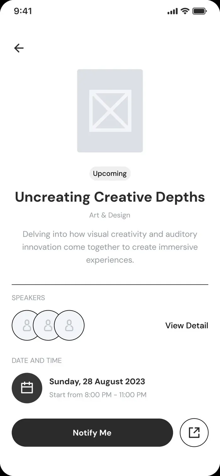 Wireframe: upcoming session detail